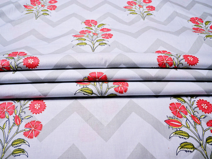 Floral Buta ~ Fabric With Cotton Zig Zag Lining Style