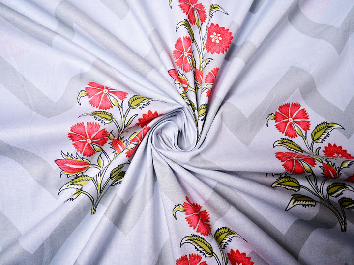 Floral Buta ~ Fabric With Cotton Zig Zag Lining Style