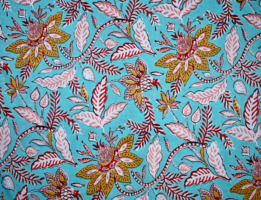 Tropical Flower Screen Printed Cotton Fabric