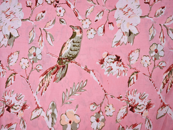 Sparrow Bird Print Screen Processed Cotton Fabric