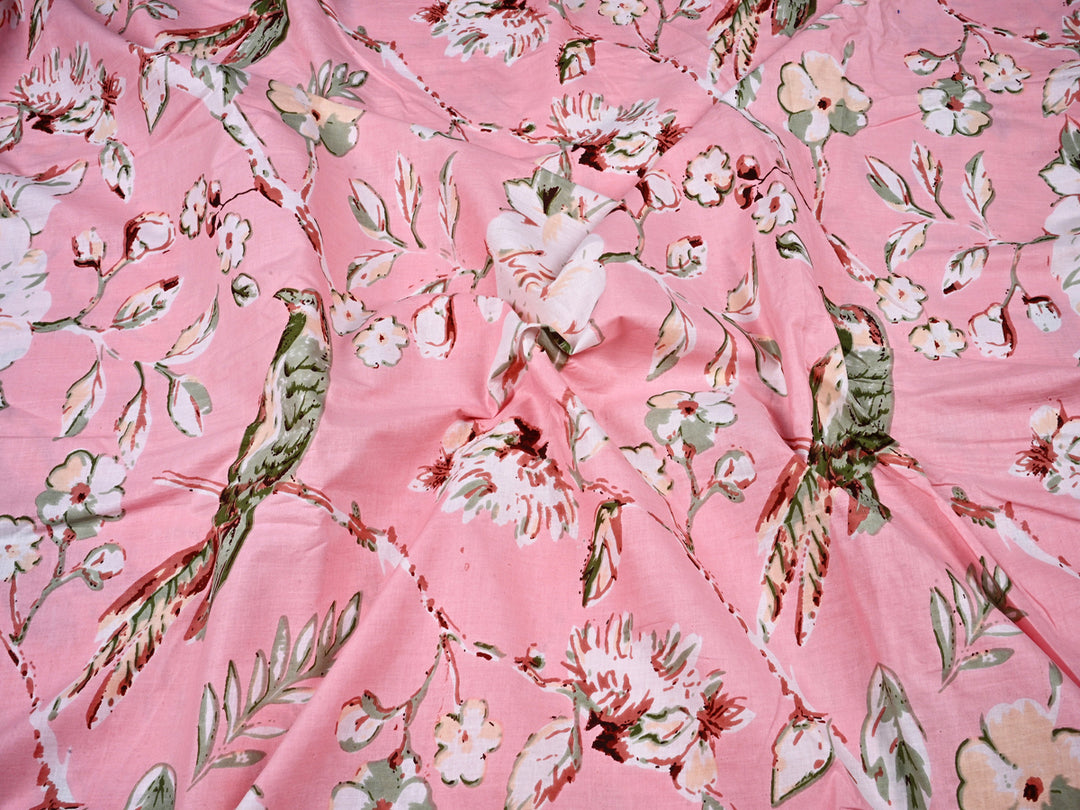 Sparrow Bird Print Screen Processed Cotton Fabric