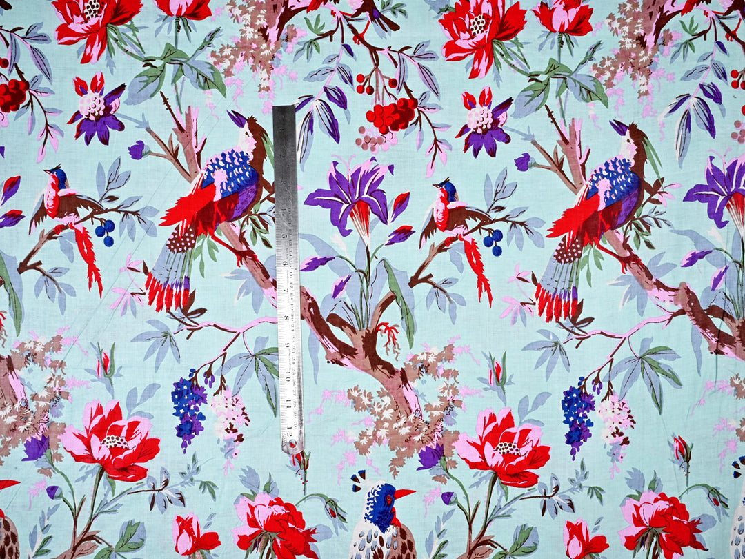 Birds & Trees Print Screen Processed Cotton Fabric