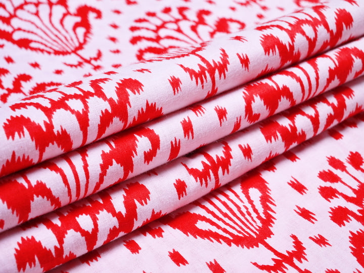 Red Shell block Printed cotton fabric