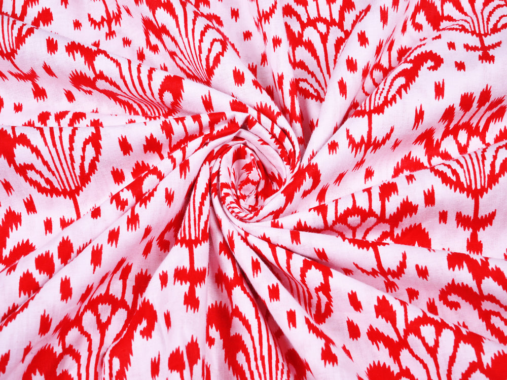 Red Block Print Fabric, Hand Block Print Cotton Fabric, Indian
