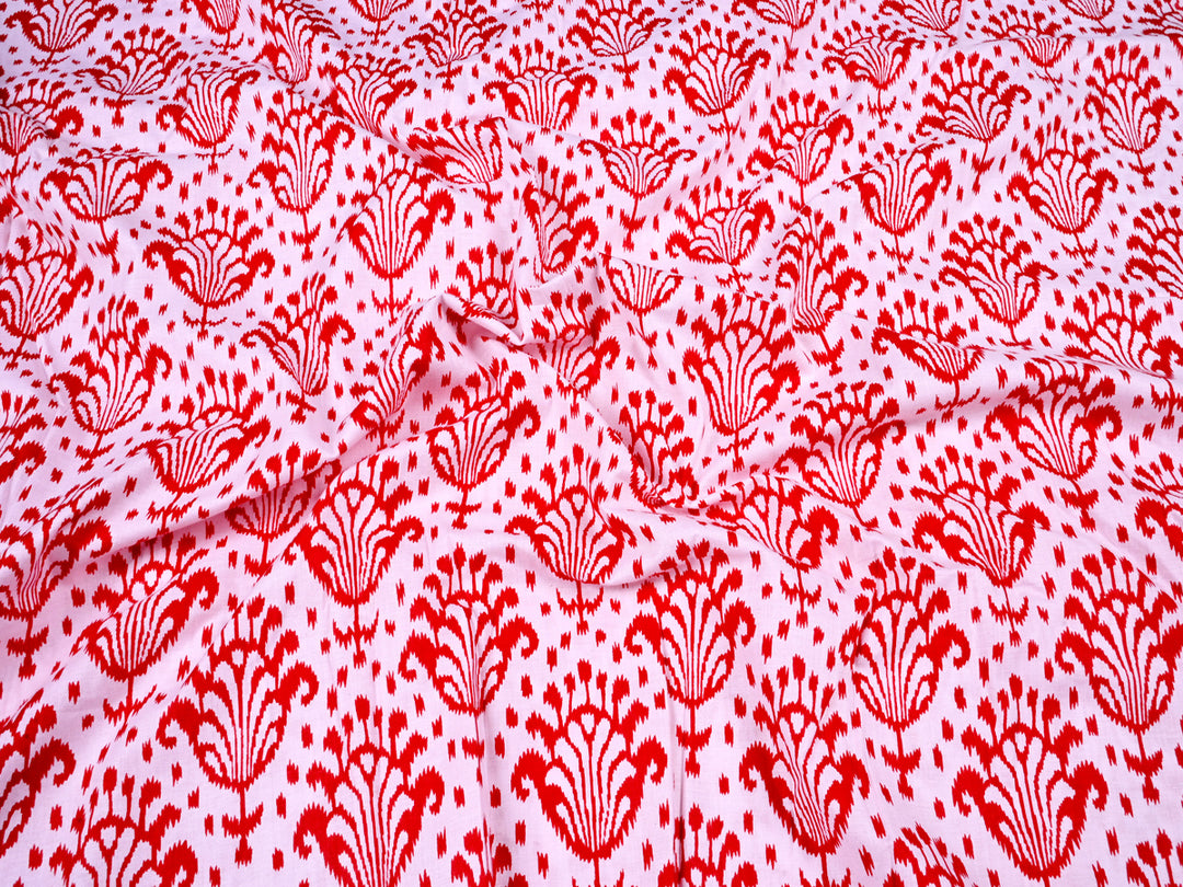 Red Shell Handblock Printed Cotton Fabric