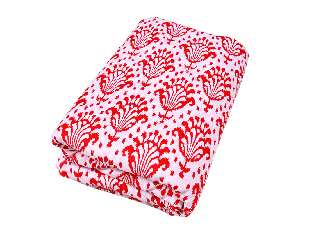 Red Shell Handblock Printed Cotton Fabric