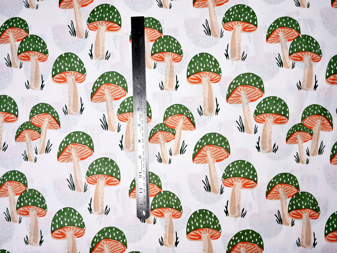 Mushrooms Print Screen Processed Cotton Fabric