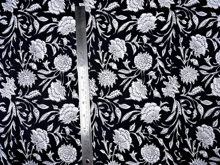 White Flower pattern Black Base Fabric