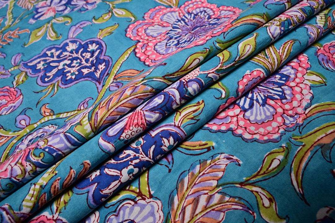 floral cotton hand block print indian fabric by the yard for sewing  home decor