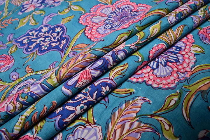 floral cotton hand block print indian fabric by the yard for sewing  home decor