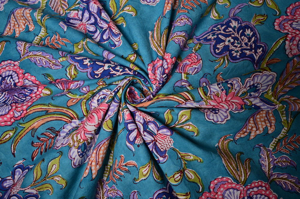 floral indian cotton hand block print fabric