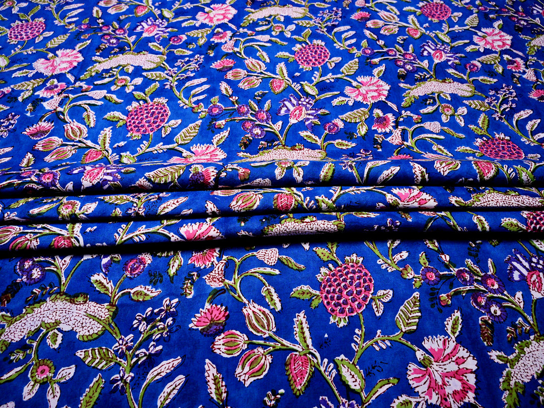 Printed Floral Blue Cotton Material