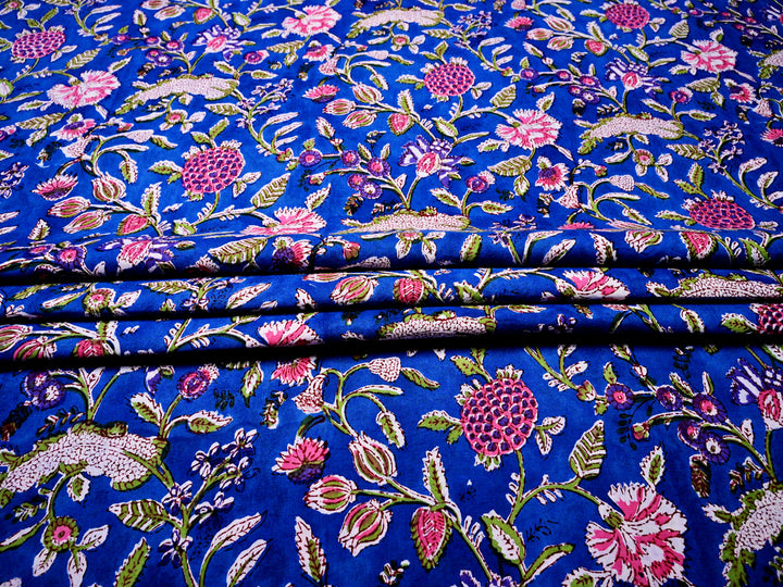 Printed Floral Blue Cotton Material