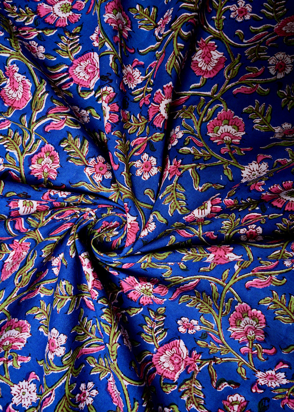 Handprinted Blue Cotton Fabric
