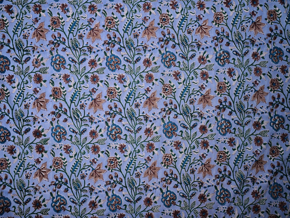 Cotton fabric by the yard hand block print floral - Hand block printed floral cotton fabric for home decor