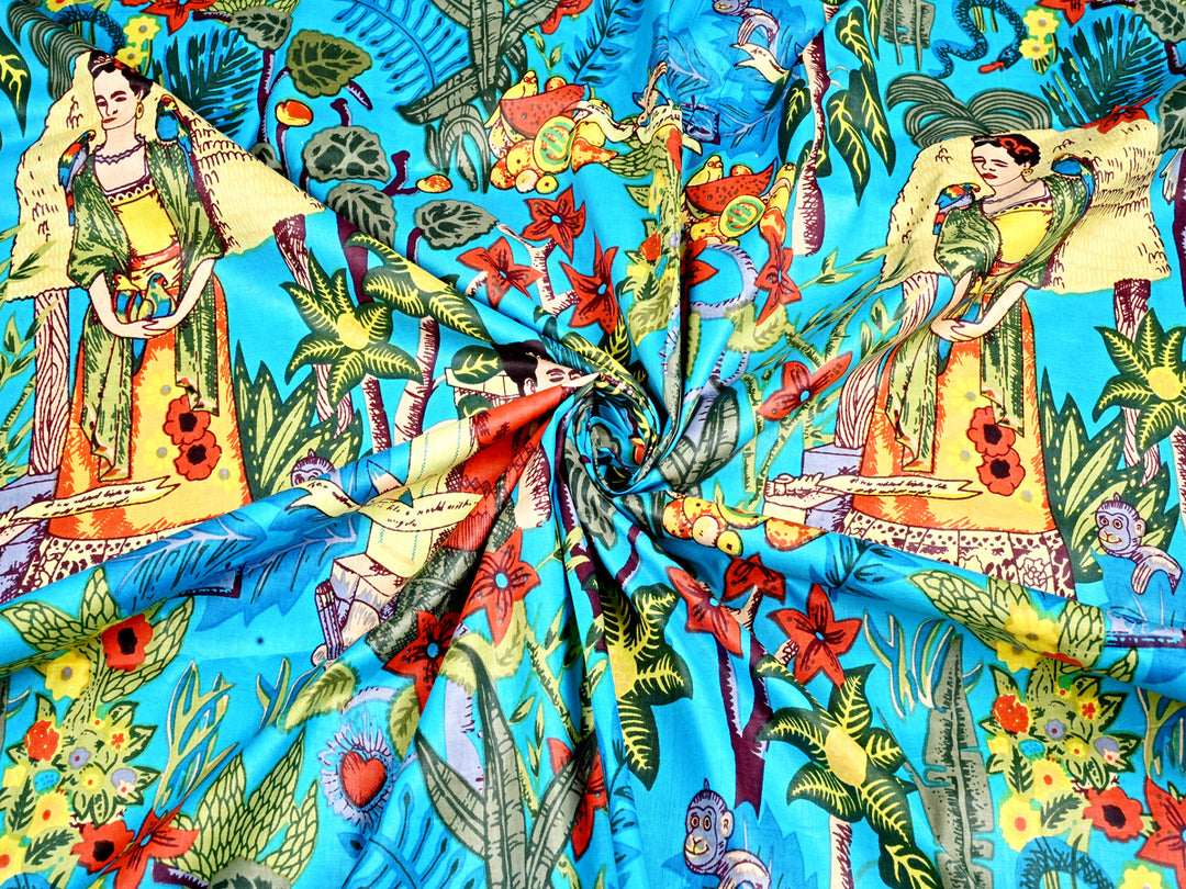 Frida Kahlo Screen Printed Cotton Fabric