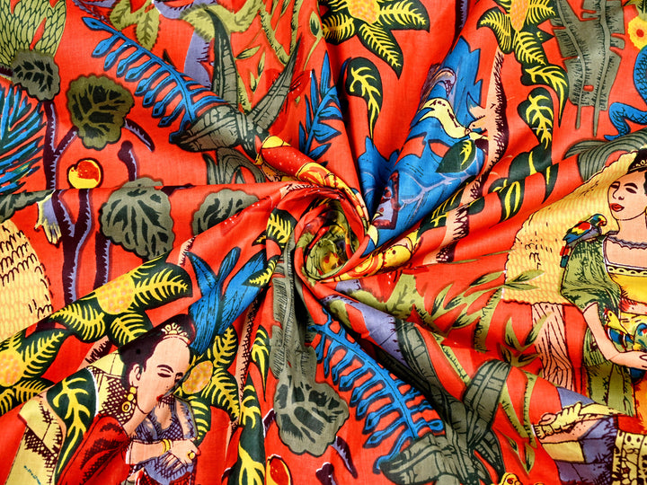 Indian Frida Kahlo cotton fabric