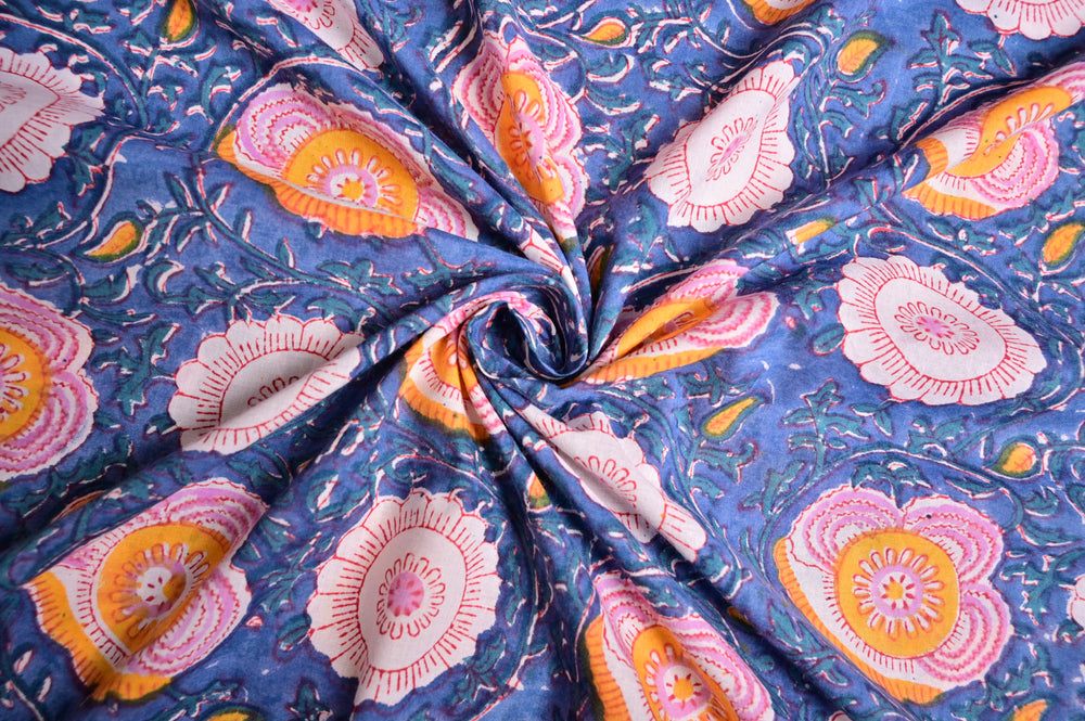 Flower print fabric by the yard hand block printed Indian cotton - Hand block printed flower cotton textile India