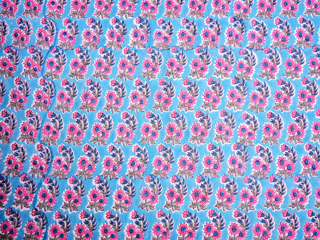 Block printed floral cotton fabric
