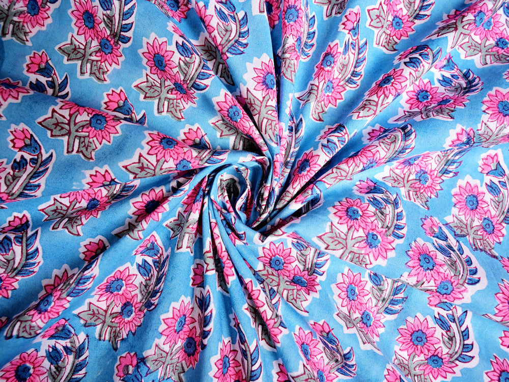 Hand block cotton fabric with motif print - Cotton hand block fabric for crafting projects
