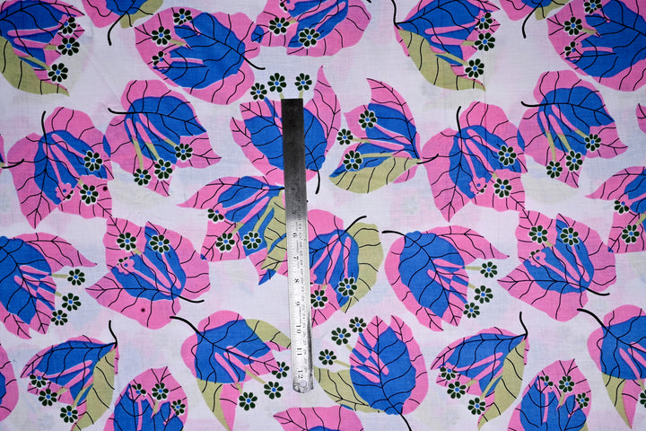 Tropical Leaf Patterned Screen Printed Cotton Fabric