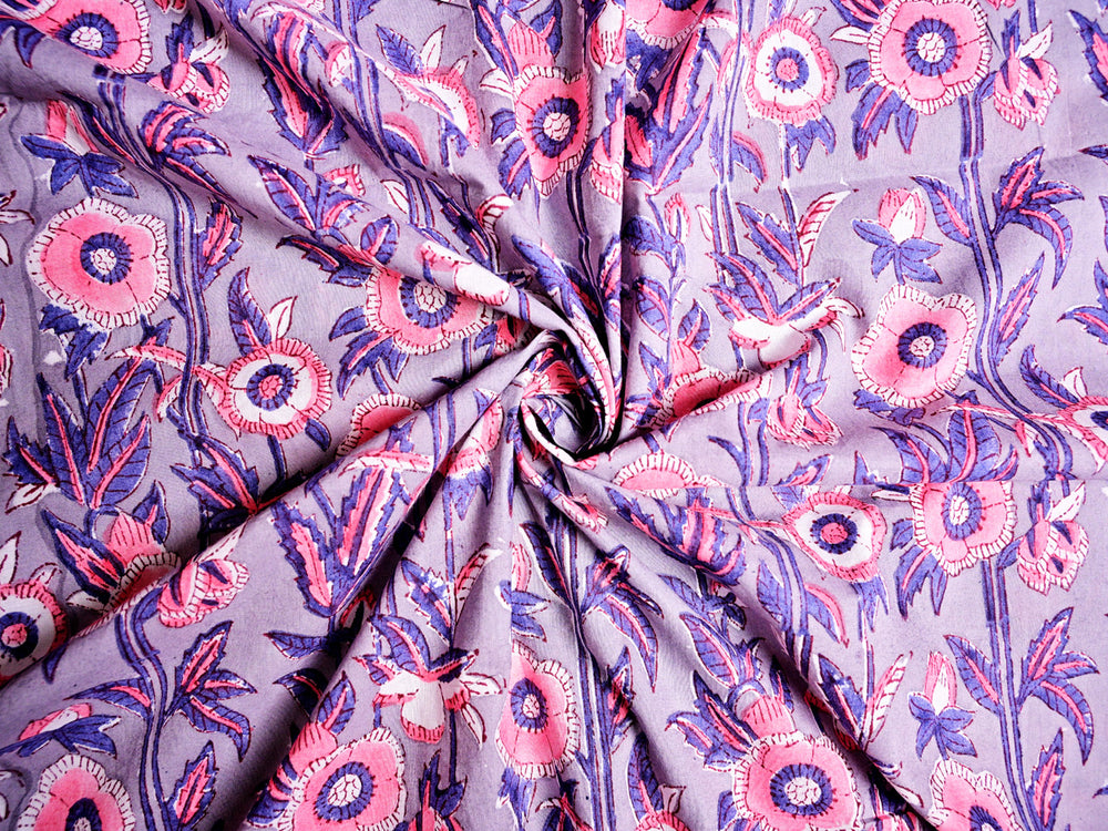 Floral cotton fabric by the yard Indian hand block print - Indian hand block print floral cotton fabric for home decor