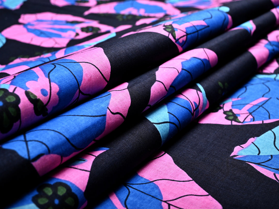 black fabric with designs
