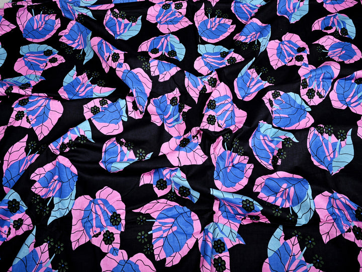 Tropical Leaf Patterned Screen Printed Cotton Fabric
