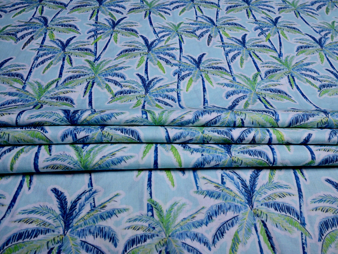 Cotton Sky blue Palm Tree Print
