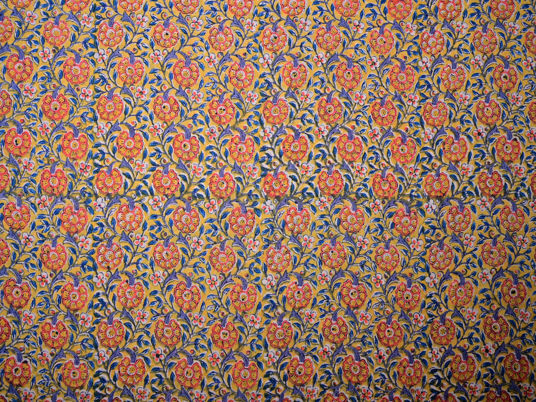 Indian Sanganeri Print Cotton Textile - Floral Material