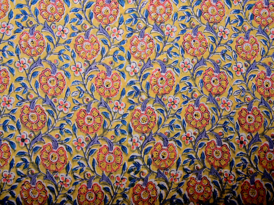 Indian Sanganeri Print Cotton Textile - Floral Material