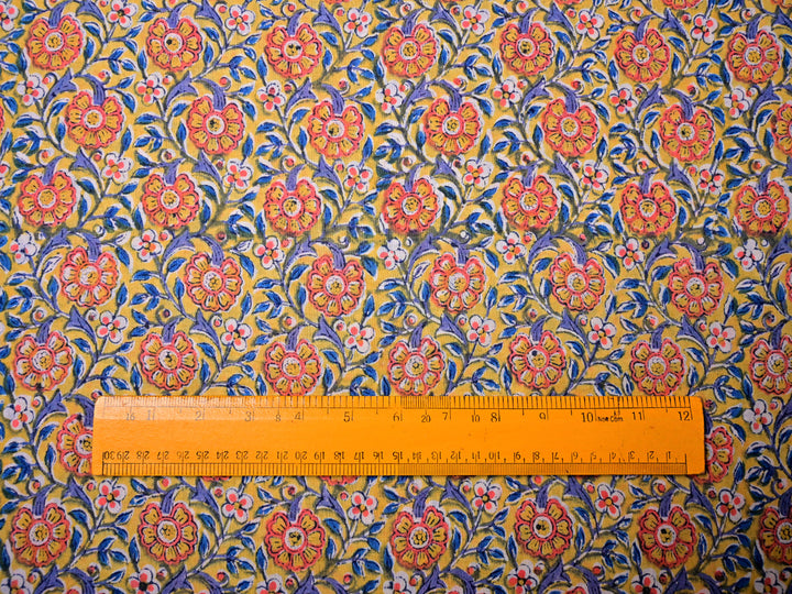 Indian Sanganeri Print Cotton Textile - Floral Material