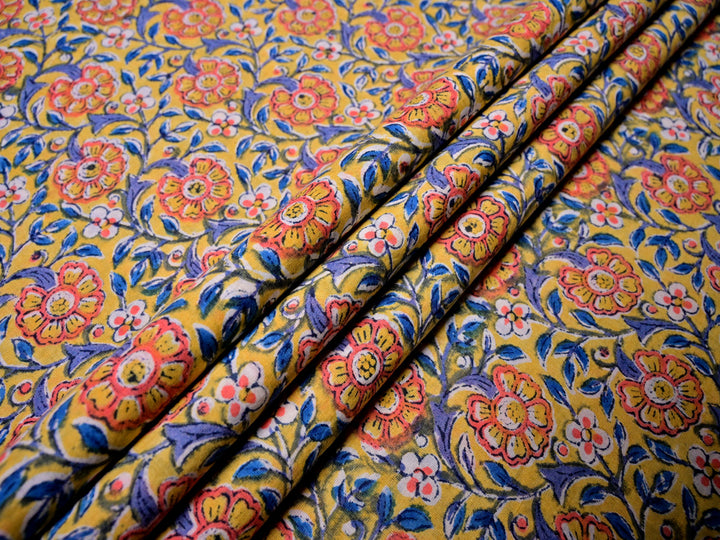 Indian Sanganeri Print Cotton Textile - Floral Material