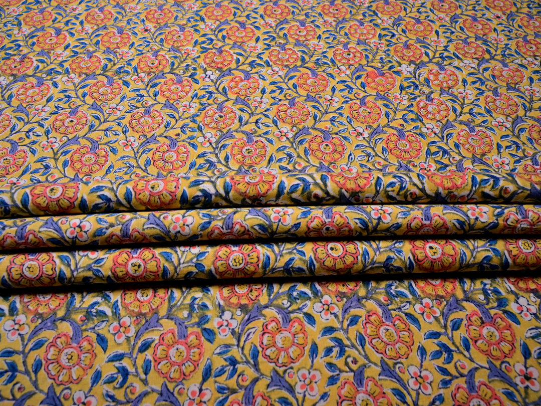 Indian Sanganeri Print Cotton Textile - Floral Material