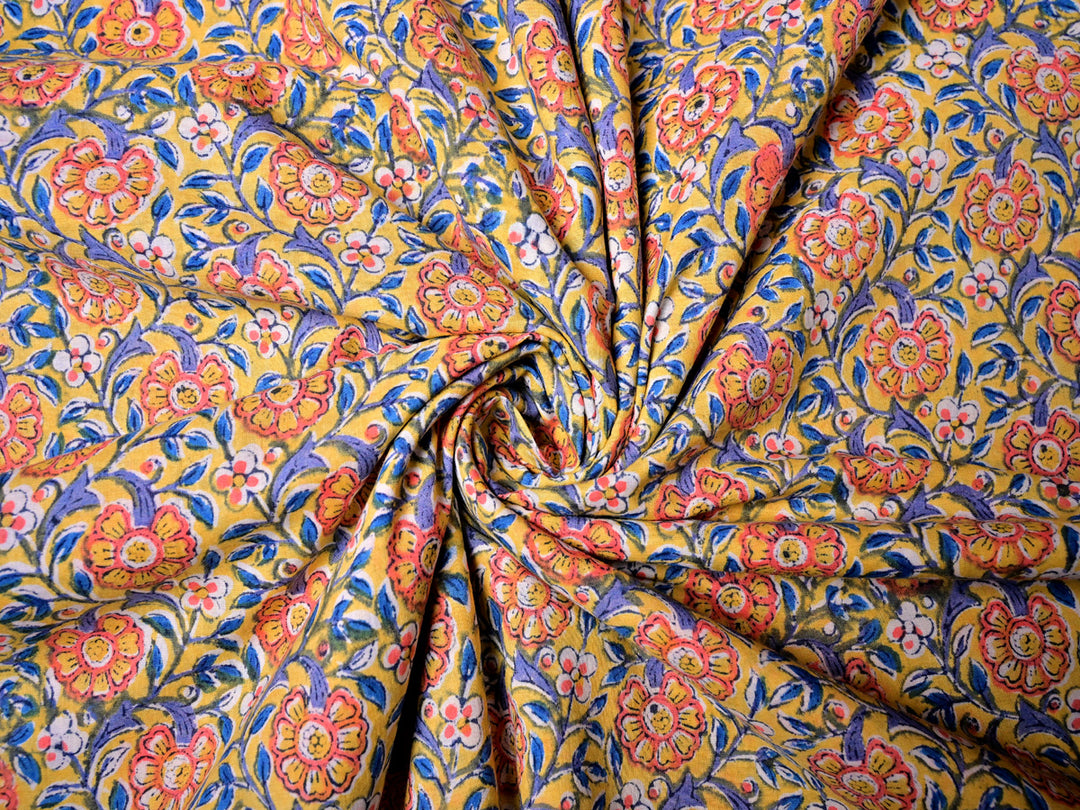 Indian Sanganeri Print Cotton Textile - Floral Material