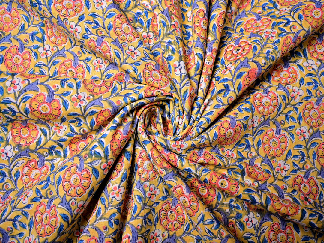 Indian Sanganeri Print Cotton Textile - Floral Material