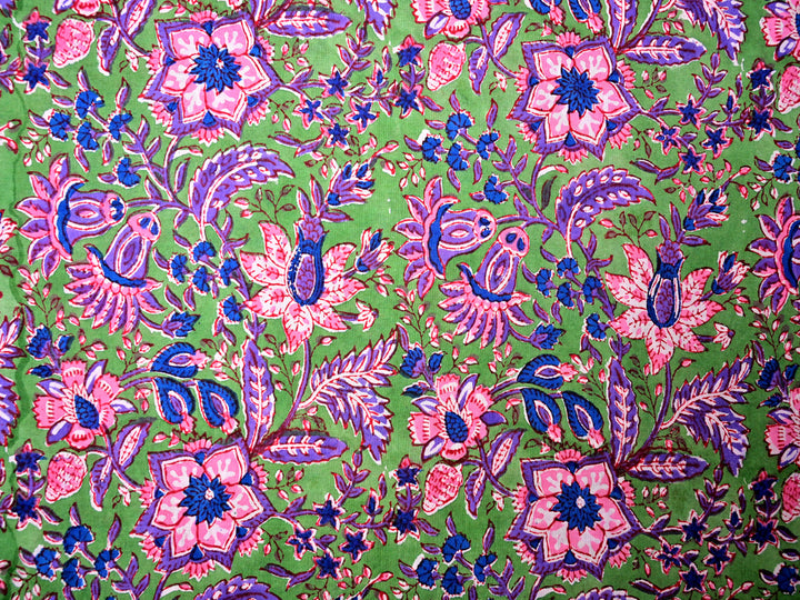 Pink Cotton Floral Green Fabric - Craft Material by Yard