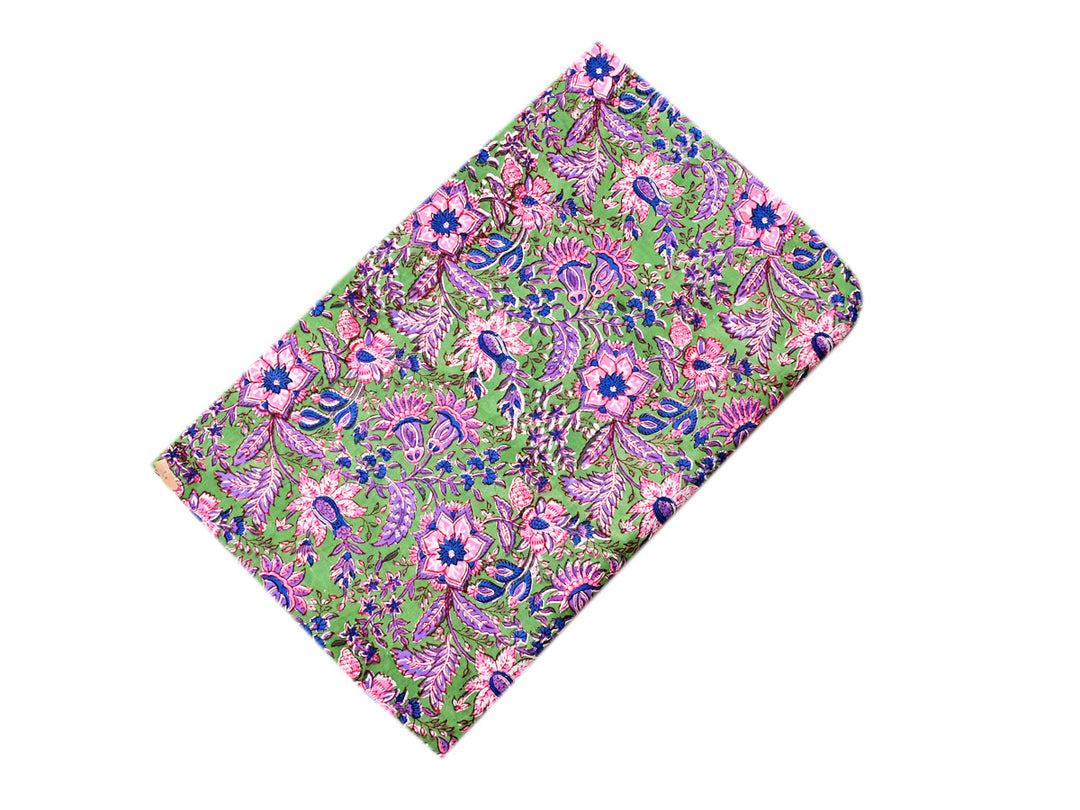 Pink Cotton Floral Green Fabric - Craft Material by Yard