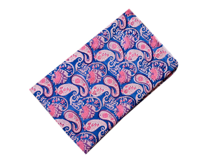 Indian Blue Printed Cotton Fabric with Paisley Style