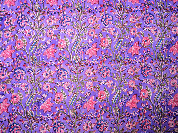 Indian Fabric ~ Pink & Lavender Floral Block Prints Cotton