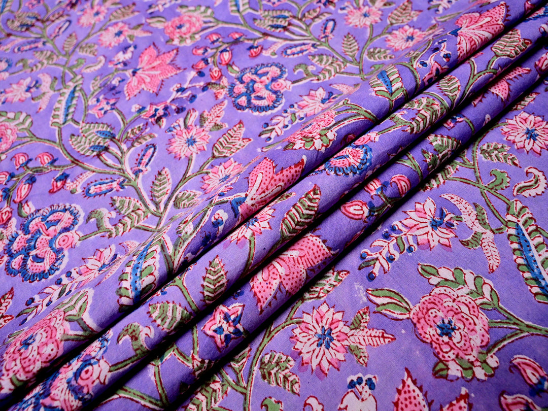 Indian Fabric ~ Pink & Lavender Floral Block Prints Cotton