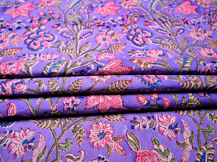 Indian Fabric ~ Pink & Lavender Floral Block Prints Cotton