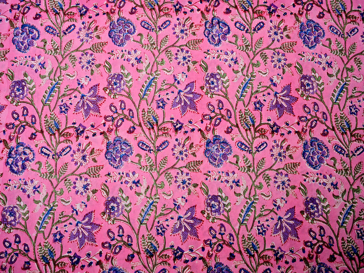 Indian Fabric ~ Pink & Lavender Floral Block Prints Cotton