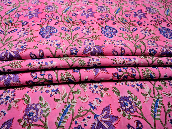 Indian Fabric ~ Pink & Lavender Floral Block Prints Cotton