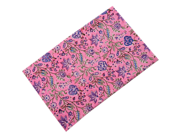 Indian Fabric ~ Pink & Lavender Floral Block Prints Cotton