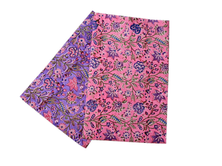 Indian Fabric ~ Pink & Lavender Floral Block Prints Cotton