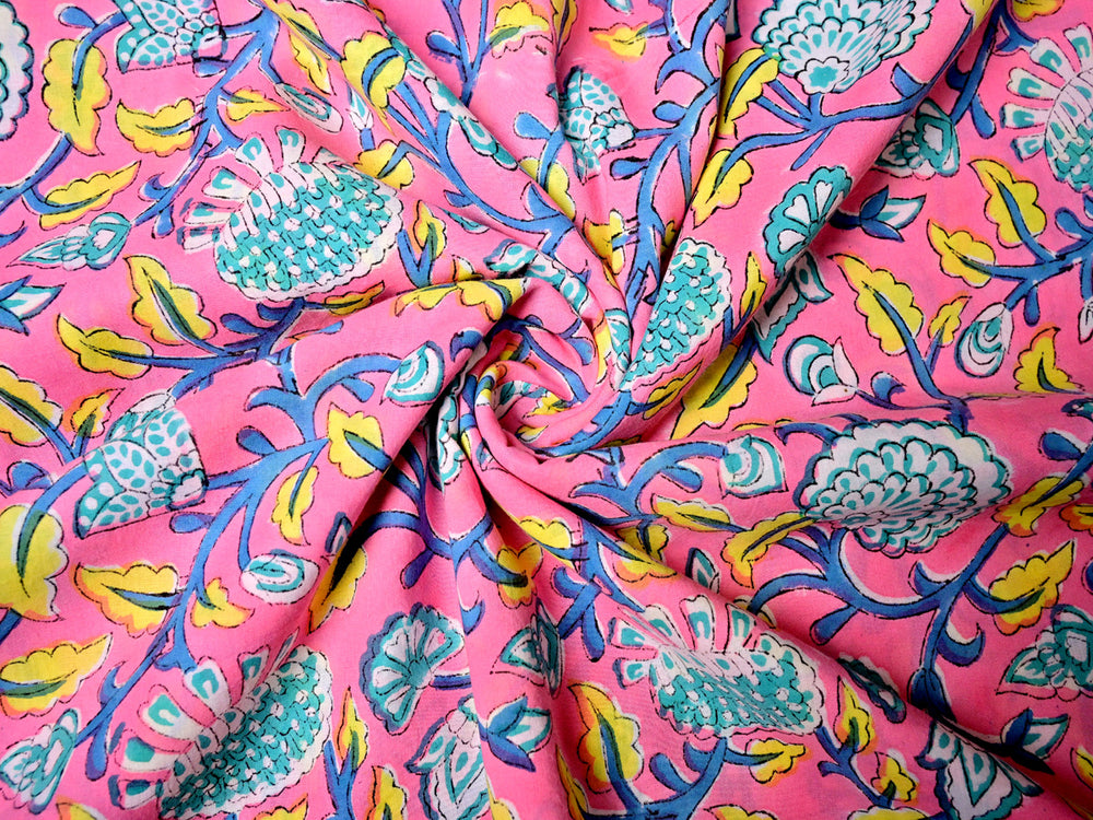 Floral print block print pure cotton fabric by the yard
