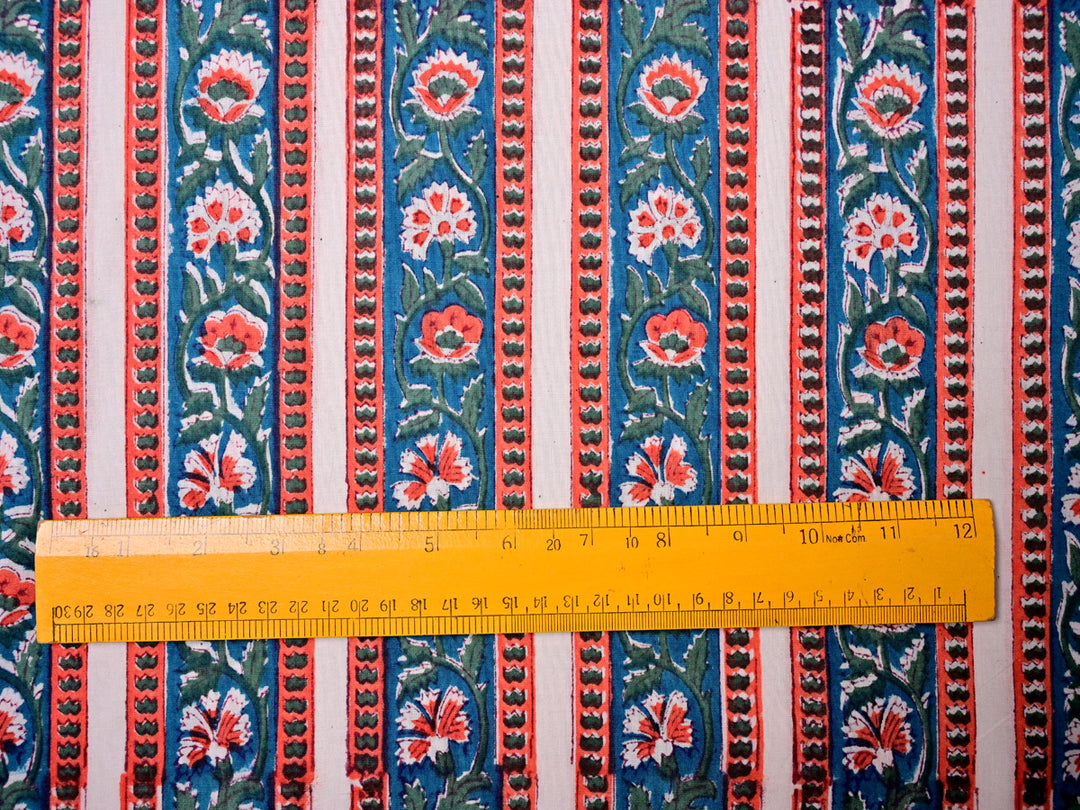 Indian hand block stripe cotton fabric close up - Traditional hand block printed stripe fabric India