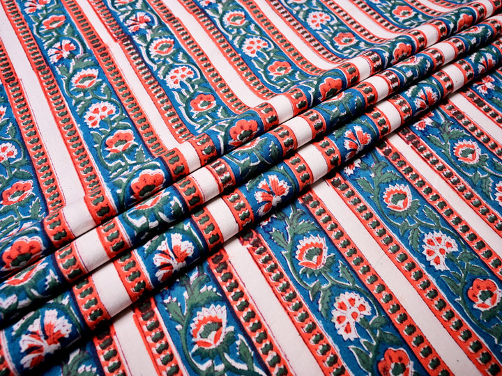 Border Style - Block Printed Cotton Handmade Fabric