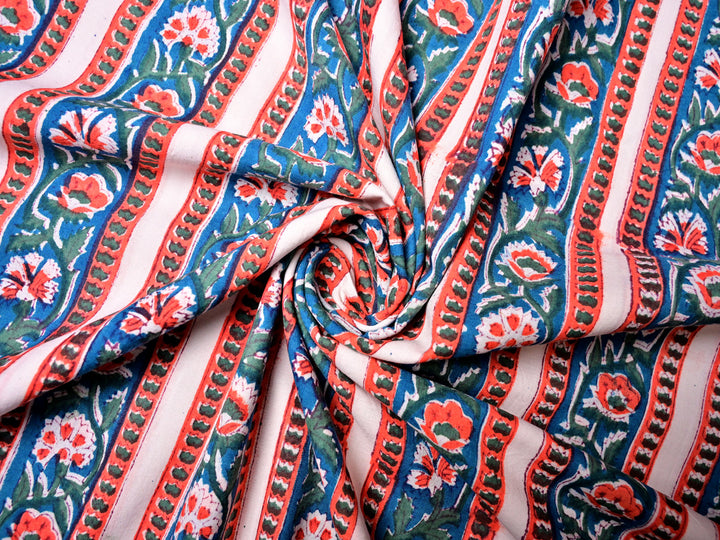 Border Style - Block Printed Cotton Handmade Fabric